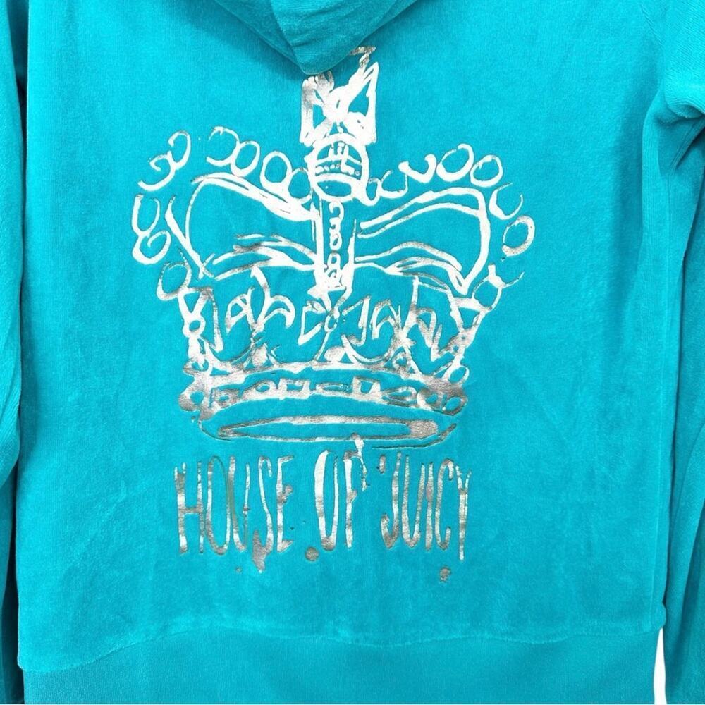 VINTAGE JUICY COUTURE Y2K “House of Juicy” Gold Foil Crown Velour Hoodie Sz. M - Picture 4 of 4